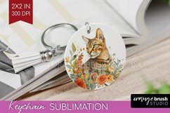 Floral Cat Keychain PNG - Flowers Keychain Sublimation Product Image 1