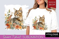 Floral Cat Square Tshirt Background - Flowers PNG Product Image 1