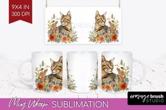 Floral Cat Mug Wrap - Flowers Mug PNG Sublimation Product Image 1