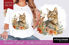 Floral Cat Round Tshirt Background - Flowers PNG Sublimation Product Image 1