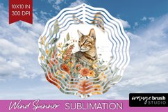 Floral Cat Wind Spinner Sublimation PNG - Flowers Round Product Image 1