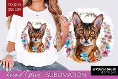 Floral Cat Round Tshirt Background - Flowers PNG Sublimation Product Image 1