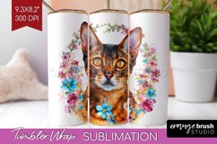 Floral Cat Tumbler Wrap - Flowers Tumbler PNG Sublimation Product Image 1