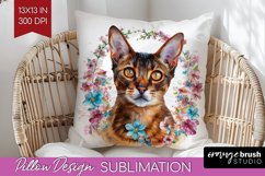 Floral Cat Pillow Sublimation - Flowers Pillow Cover PNG Product Image 1