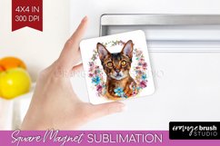Floral Cat Magnet Sublimation - Flowers Square Magnet PNG Product Image 1