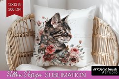Floral Cat Pillow Sublimation - Flowers Pillow Cover PNG Product Image 1