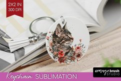 Floral Cat Keychain PNG - Flowers Keychain Sublimation Product Image 1