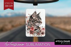 Floral Cat Air Freshener PNG - Flowers PNG Sublimation Product Image 1