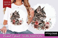 Floral Cat Round Tshirt Background - Flowers PNG Sublimation Product Image 1