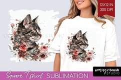 Floral Cat Square Tshirt Background - Flowers PNG Product Image 1