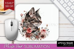 Floral Cat Mouse Pad Sublimation - Flowers Mousepad PNG Product Image 1