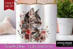 Floral Cat Tumbler Wrap - Flowers Tumbler PNG Sublimation Product Image 1