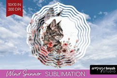 Floral Cat Wind Spinner Sublimation PNG - Flowers Round Product Image 1