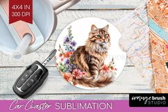 Floral Cat Car Coaster - Flowers Coaster PNG Sublimation Product Image 1