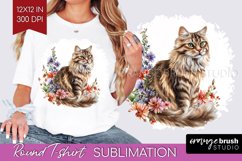 Floral Cat Round Tshirt Background - Flowers PNG Sublimation Product Image 1
