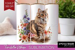 Floral Cat Tumbler Wrap - Flowers Tumbler PNG Sublimation Product Image 1
