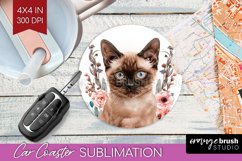 Floral Cat Car Coaster - Flowers Coaster PNG Sublimation Product Image 1