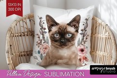 Floral Cat Pillow Sublimation - Flowers Pillow Cover PNG Product Image 1