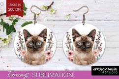 Floral Cat Round Earrings - Flowers PNG Sublimation Product Image 1