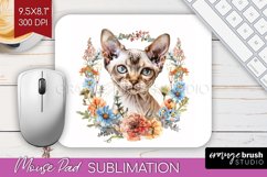Floral Cat Mouse Pad Sublimation - Flowers Mousepad PNG Product Image 1