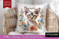 Floral Cat Pillow Sublimation - Flowers Pillow Cover PNG Product Image 1