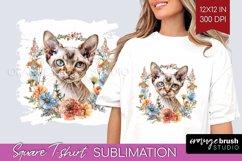 Floral Cat Square Tshirt Background - Flowers PNG Product Image 1