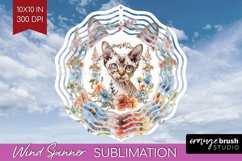 Floral Cat Wind Spinner Sublimation PNG - Flowers Round Product Image 1