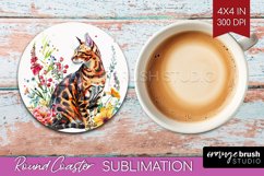 Floral Cat Round Coaster - Flowers Coaster PNG Sublimation Product Image 1