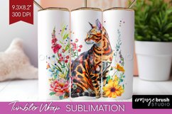 Floral Cat Tumbler Wrap - Flowers Tumbler PNG Sublimation Product Image 1
