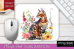 Floral Cat Mouse Pad Sublimation - Flowers Mousepad PNG Product Image 1
