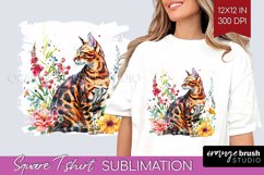 Floral Cat Square Tshirt Background - Flowers PNG Product Image 1