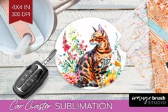 Floral Cat Car Coaster - Flowers Coaster PNG Sublimation Product Image 1
