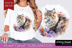 Floral Cat Round Tshirt Background - Flowers PNG Sublimation Product Image 1