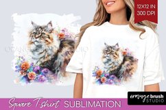 Floral Cat Square Tshirt Background - Flowers PNG Product Image 1