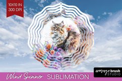 Floral Cat Wind Spinner Sublimation PNG - Flowers Round Product Image 1