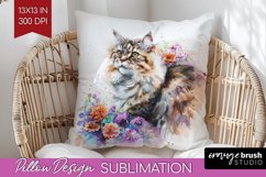Floral Cat Pillow Sublimation - Flowers Pillow Cover PNG Product Image 1