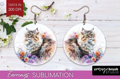 Floral Cat Round Earrings - Flowers PNG Sublimation Product Image 1