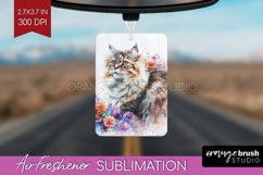 Floral Cat Air Freshener PNG - Flowers PNG Sublimation Product Image 1