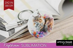 Floral Cat Keychain PNG - Flowers Keychain Sublimation Product Image 1