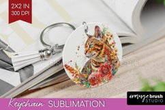 Floral Cat Keychain PNG - Flowers Keychain Sublimation Product Image 1