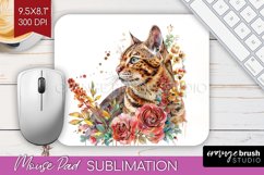 Floral Cat Mouse Pad Sublimation - Flowers Mousepad PNG Product Image 1