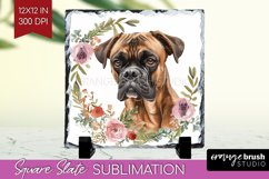 Floral Dog Slate PNG - Flowers Square Slate Sublimation Product Image 1