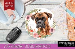Floral Dog Car Coaster - Flowers Coaster PNG Sublimation Product Image 1