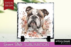 Floral Dog Slate PNG - Flowers Square Slate Sublimation Product Image 1