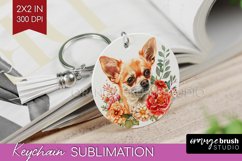 Floral Dog Keychain PNG - Flowers Keychain Sublimation Product Image 1