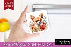 Floral Dog Magnet Sublimation - Flowers Square Magnet PNG Product Image 1