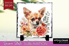 Floral Dog Slate PNG - Flowers Square Slate Sublimation Product Image 1
