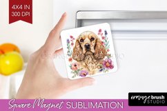 Floral Dog Magnet Sublimation - Flowers Square Magnet PNG Product Image 1