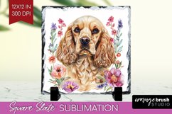 Floral Dog Slate PNG - Flowers Square Slate Sublimation Product Image 1