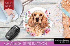 Floral Dog Car Coaster - Flowers Coaster PNG Sublimation Product Image 1
